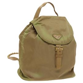 PRADA Chain Backpack Nylon Khaki Gold Auth bs27511 Golden Khaki