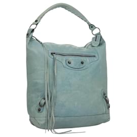 Balenciaga-BALENCIAGA The Day Shoulder Bag Leather Light Blue 140442 Auth PP754-Light blue