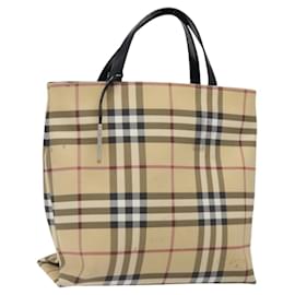 BURBERRY Nova Check Tote Bag PVC Beige Silver Auth gh491 Silvery Beige