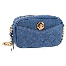 Bolso de Hombro con Cadena VERSACE Denim Azul Oro Auth 118959M Azul Dorado