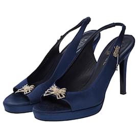 Chanel-CHANEL Navy Blue Tweed Shoe - 102748-Navy blue