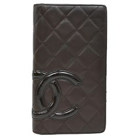 Chanel Cambon Zip Around Wallet Quilted Lambskin Long Brown