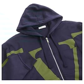 Valentino-Valentino V logo print cotton hoodie-Blue,Navy blue