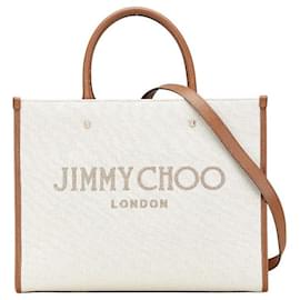 Jimmy Choo-JIMMY CHOO Avenue Canvas Leather 2way Bag-Brown,Beige