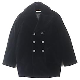 Yves Saint Laurent Abrigo de algodón de terciopelo con logo Cassandra de Saint Laurent Paris Negro