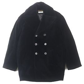 Yves Saint Laurent Samtbaumwollmantel mit Cassandra-Logo von Saint Laurent Paris Schwarz