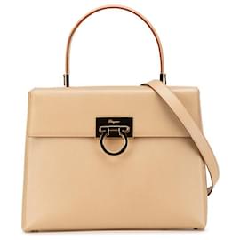 Salvatore Ferragamo-Salvatore Ferragamo Gancini Leather 2way Bag-Beige