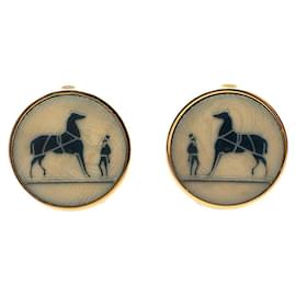 Hermès-Hermes Gold Plated Corozo Earrings-Golden
