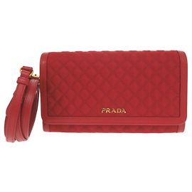 Prada Red Nylon and Leather Shoulder Wallet Red