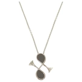 Hermès-Hermès Col H Metal Leather Necklace Pendant-Brown,Silvery