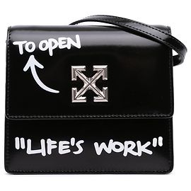 Off White Borsa Jitney 0.7 Life's Work in pelle di vitello nera lucida Off-White Nero