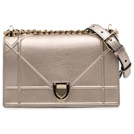 Dior-Dior Gold Medium Metallic Grained Calfskin Diorama Flap-Golden,Other