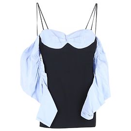 Robe Mini Drapée Superposée David Koma en Coton Bleu et Noir Noir