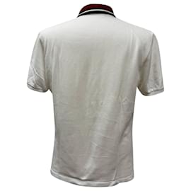 Gucci-Gucci Web Trim Collar Polo T-Shirt in White Cotton-White,Cream