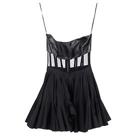Robe patineuse mini en cuir noir avec corset de David Koma Noir