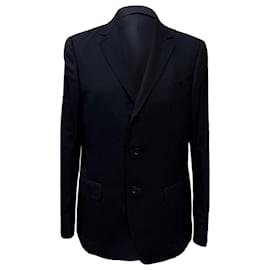 Ermenegildo Zegna- Zegna Single-Breasted Stitch-Detailed Blazer in Navy Blue Wool-Blue,Navy blue