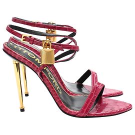 Tom Ford Padlock Croc-Effect Sandals in Red Leather Red