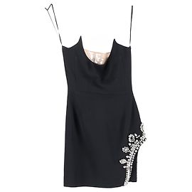 Robe mini sans manches en cady ornée de David Koma en acétate noir Noir