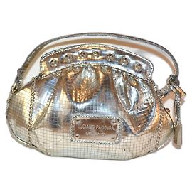Luciano Padovan Leather Handbag Silver Silvery