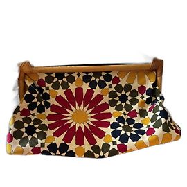 Bolsa de mão Furla em lona com alças de bambu Multicor