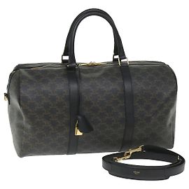 Céline Bolsa Boston em lona Triomphe CELINE em couro PVC 2 em 1 preta Auth hk880V Preto