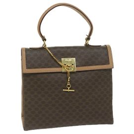 Céline Bolsa de mão em lona Macadam CELINE em couro PVC marrom Auth am5411V Marrom