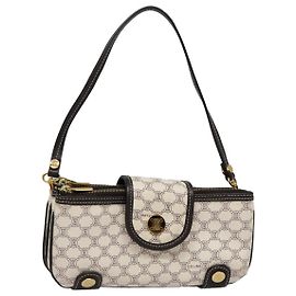 Céline CELINE Macadam Canvas Accessory Pouch PVC Leather White Gold Auth 93826AV White Golden