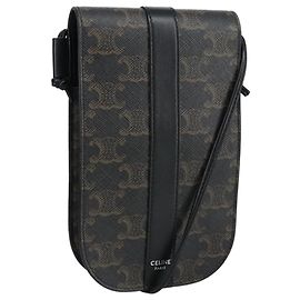 Céline Pochette Mobile Triomphe CELINE PVC Noir Argent Auth 98603AM Noir Argenté