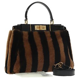 Sac à main FENDI Pecan Peek A Boo Regular Mouton 2way Noir Marron Auth 101314SV Marron Noir