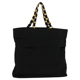 Salvatore Ferragamo Vala Tote Bag Nylon Black Gold Auth 131038 Black Golden