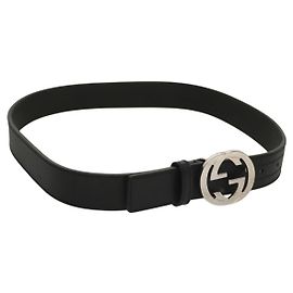 GUCCI Interlocking Gürtel Leder 33,1" Schwarz Gold 036 1192 4964 Auth yk18781 Schwarz Silber