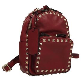VALENTINO Backpack Leather Red Auth bs23660V Red