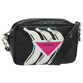 PRADA Shoulder Bag Leather Black Silver Auth BD1348V Black Silvery