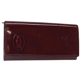 CARTIER Cartera Larga Feliz Cumpleaños Esmalte Burdeos Auth bs27880 Burdeos