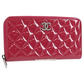 CHANEL Matelasse Brilliant Long Wallet Enamel Pink Silver CC Auth yk18767V Silvery Pink