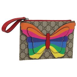 GUCCI GG Supreme Borsa Clutch Farfalla PVC Beige 550781 Auth 79205V Beige