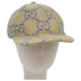 GUCCI Cap GG Canvas Raffia L size Beige 701713 Auth am6474V Beige