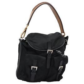 Borsa a Spalla PRADA Nylon Nero Oro Auth BD928V Nero D'oro