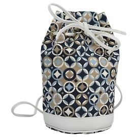 Céline Bolsa de Ombro CELINE em Lona Azul Bege Branco Auth EC472V Branco Azul Bege