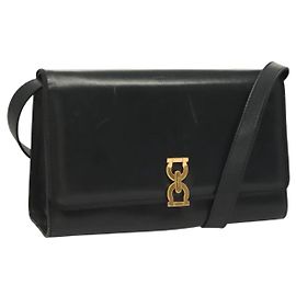 Borsa a Spalla Gancini in Pelle Salvatore Ferragamo Blu Navy Oro Auth 131463 D'oro Blu navy