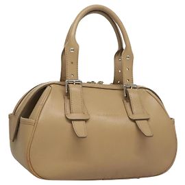 Burberry Bolsa de mão de couro bege prateado Auth ep9861 Prata Bege