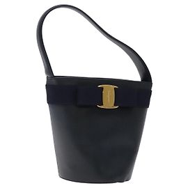 Sac à main Vala en cuir bleu marine et or de Salvatore Ferragamo Auth bs27825 Doré Bleu Marine