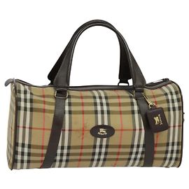 Autre Marque Bolsa Boston em lona bege com estampa Nova Check da Burberrys, dourada, Auth ep9770 Bege Dourado