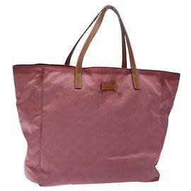 GUCCI GG Canvas Tote Bag Nylon Pink Silber 282439 Auth bs27919 Silber Pink