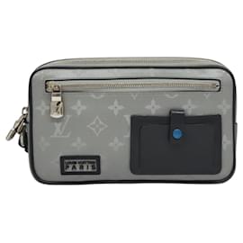 Louis Vuitton-LOUIS VUITTON Bolsa Clutch Satellite Alpha Monograma Prata M44171 LV Auth KD494-Prata