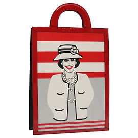 CHANEL Mademoiselle Choco Bar line Tote Bag Leather Red CC Auth bs19852V Red