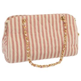 CHANEL Sac à épaule Matelassé en toile Blanc Rouge CC Auth 69059SAV Blanc Rouge