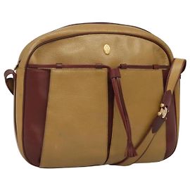Cartier Bolsa de ombro Must Line em couro bege e vinho tinto Auth BA709 Bege Bordeaux