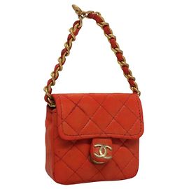 CHANEL Mini Mini Matelasse Charm Lamb Skin Orange CC Auth BD1634 Orange