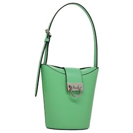 Bolsa de Ombro Gancini em Couro Verde Prata Salvatore Ferragamo Auth 107228AV Prata Verde
